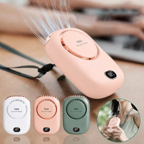 Wiederaufladbarer, tragbarer Nackenventilator in Pink – Mini-Ventilator mit Clip und Tischständer – Extrem leise – USB-Ventilator mit 3 Geschwindigkeitsstufen – Erhältlich in Weiß, Pink und Grün (1/5)