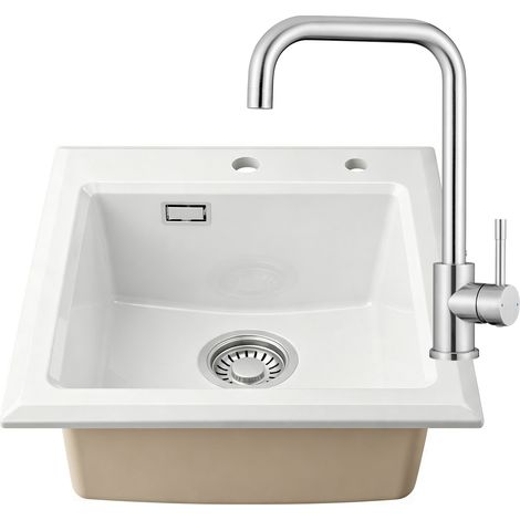 CECIPA MAX Keramik Küchenspüle 45 x 50 cm & Edelstahl-Küchenarmatur - Perfekt aufeinander abgestimmt, inkl. Siphon-Set (1/5)
