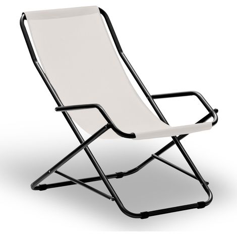 Chaise longue à bascule Creta en tube d’acier peint avec toile pvc beige