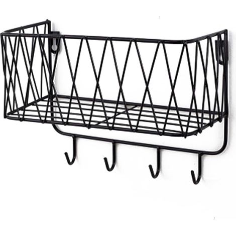Étagère murale, étagère flottante avec grille métallique, étagère murale avec crochets, porte-serviettes, armoire murale, décoration murale suspendue (4 crochets, doré) (1/5)