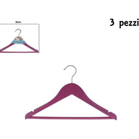 TrAdE Shop Traesio - Set 3 Grucce Stampelle Appendiabito Legno Rosa Vestiti Pantaloni Giacche -