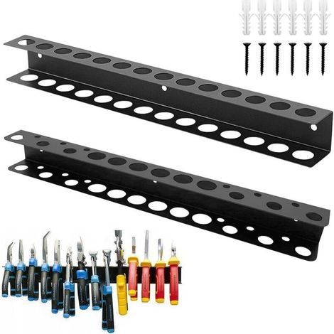 Support Mural Pour Outils En 2 Parties, Support Pour Tournevis De 40 Cm, Support Mural Pour Outils Avec 14 Trous, Support Pour Pinces, Support Pour Tournevis Pour Garages, Ateliers, Établis (14 Trous (1/5)