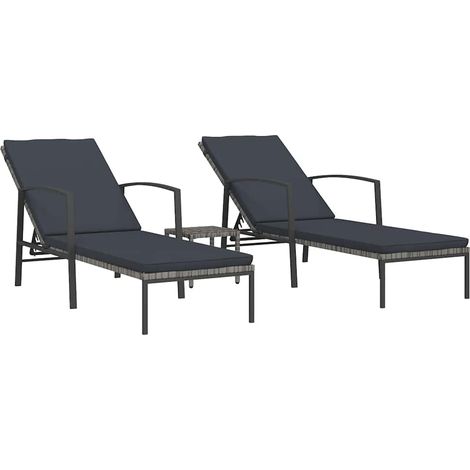 Maison Exclusive - Sonnenliegen 2 Stk. mit Tisch Poly Rattan Grau (1/5)