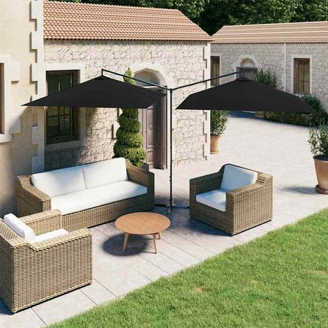 Parasol double avec mât - Parasol de Jardin Parasol déporté en acier Noir 600x300 cm BV597689 - BonneVie (1/5)