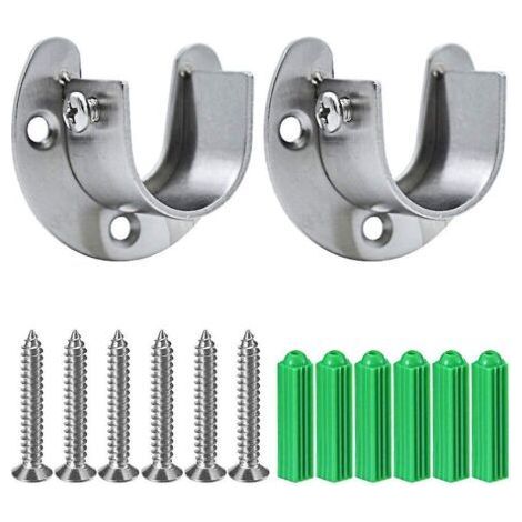 Bagues de tringle de placard en acier inoxydable, 2 pièces, supports d'extrémité de tringle de placard robustes, support de tige à bride avec vis, installation/retrait facile (1/5)