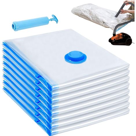 Lot de 8 sacs de rangement sous vide pour vêtements - Sacs extra larges et peu encombrants avec pompe manuelle - Rangement hermétique pour la literie, les oreillers et les couvertures-AquaForge