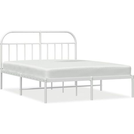 Cadre de lit en métal (matelas non inclus) et tête de lit blanche, dimensions 160x200 cm. (1/5)