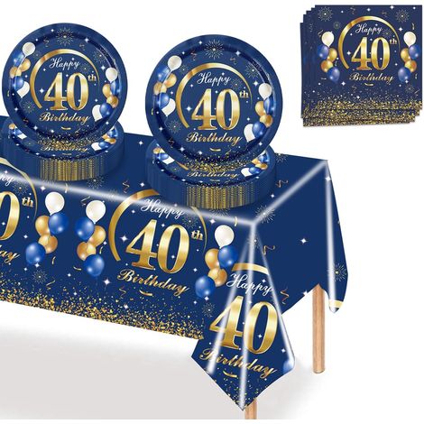 37 Pièces Anniversaire Vaisselle Lot,Bleu Or Anniversaire 40 Fête Vaisselle,Kit Vaisselles Comprendre Papier Assiette Serviette Nappe,Decoration Anniversaire 40 ans pour 16 Invités (1/5)