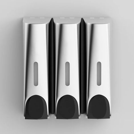 (Silver triple) Pommeau de douche mural 350 ml, distributeur de savon, distributeur de gel douche, accessoires de bain, pompe à savon chauffante (1/5)