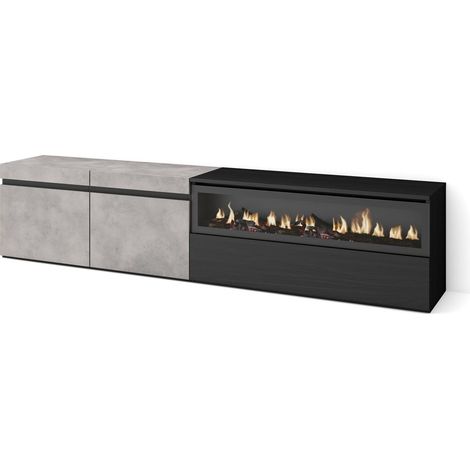Meuble TV Banc Télé Grand Espace de Rangement 200x45x35cm pour Les TV jusqu'à 80" Cheminée électrique Style Moderne Ciment (1/5)