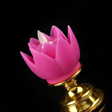 Lampe lotus LED, design imitation mèche de bougie, lumière naturelle douce, lampe lotus, lampe statue de Bouddha, lampe décorative, violette.