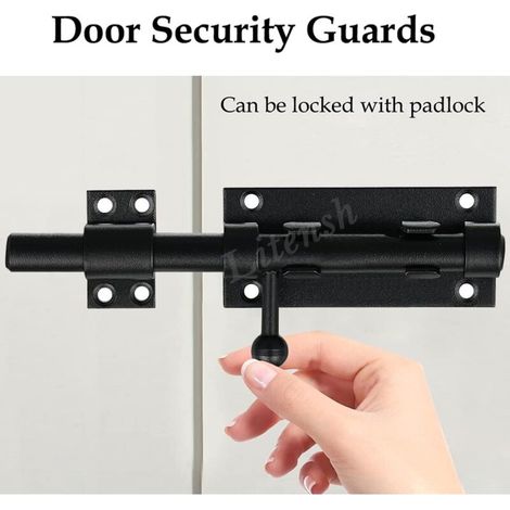 Serratura per porta scorrevole ad alta resistenza con foro per lucchetto, chiavistelli scorrevoli, serratura per porta scorrevole in acciaio inox 304, diametro 12 mm, nero, 8 pollici (1/3)