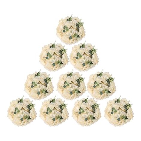 Lot de 10 boules de fleurs artificielles en soie - 40 x 20 cm - Pour centres de table, tables de mariage, décoration de fête, bouquet de roses artificielles - Couleur champagne (1/5)