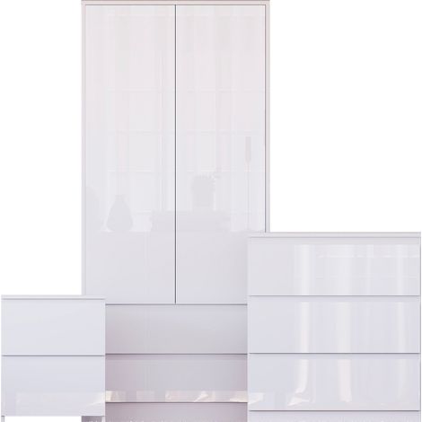 Glinton 3 Piece Bedroom Set (2 Drw Bedside, 3 Drw Chest, 2 Door 2 Drw Wardrobe), White (100% FSC) (1/4)