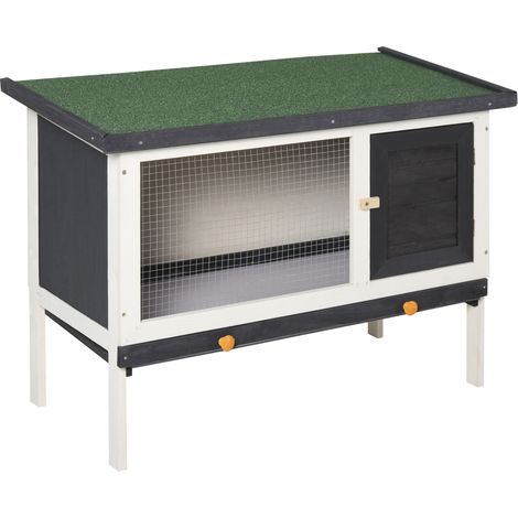 Cage à lapin, en bois, gris foncé, 90 x 45 x 65 cm, plateau amovible, pour animaux, espace animal, nettoyage pratique