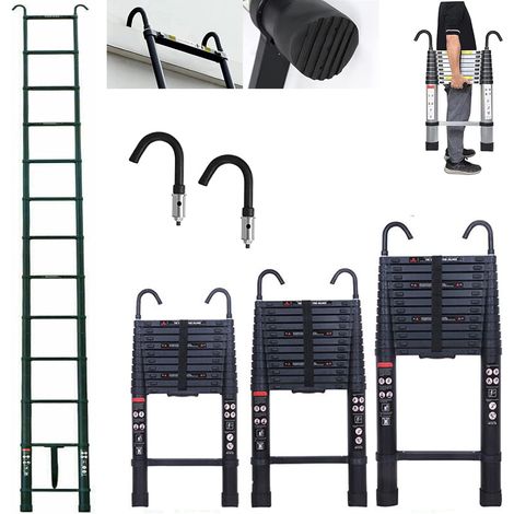 5-meter telescopic ladder with detachable hook, aluminum alloy material, heavy-duty retractable ladder, multi-purpose ladder, bearing 330 pounds, in line with EN131 safety standards