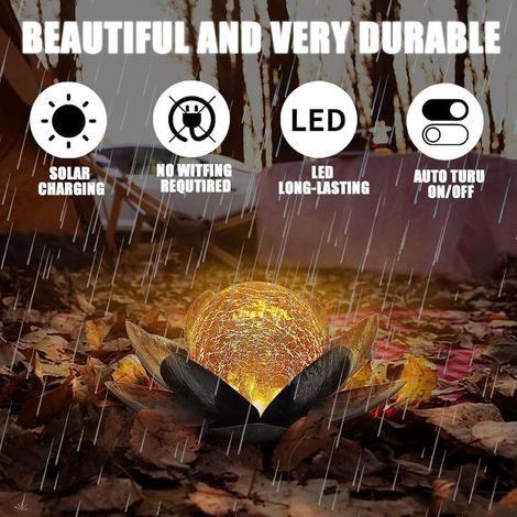 lampe solaire d'extérieur, fleur de lotus lanterne solaire avec des effets lumineux blanc chaud lumineux, IP44 étanche lampes solaires de jardin pour terrasse, cour, pelouse, balcon [Classe énergétiqu (1/2)