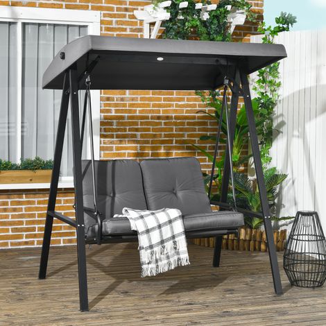 Hollywoodschaukel, 2-Sitzer Gartenschaukel mit verstellbarem Dach, bis 220 kg belastbar, 145 x 116 x 172 cm, Dunkelgrau
