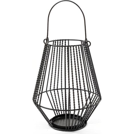 Lanterna in metallo decorativa per interno ed esterno con portacandela h 20 cm -Nero (1/2)