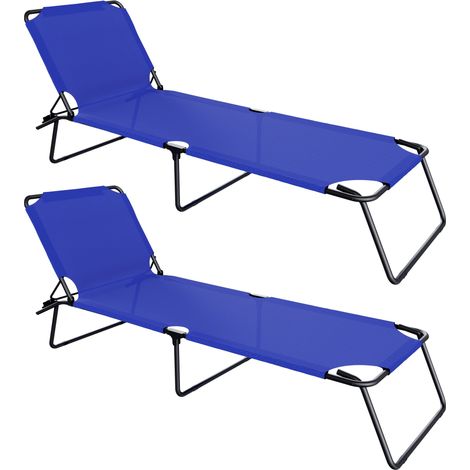 Coppia Di Lettini Pieghevoli Prendisole Senza Tettuccio Parasole Schienale Reclinabile Regolabile Struttura In Metallo Nero Sedia Sdraio Per Spiaggia Mare Giardino Piscina 187 x 53 x 24 Cm (Blue) (1/5)