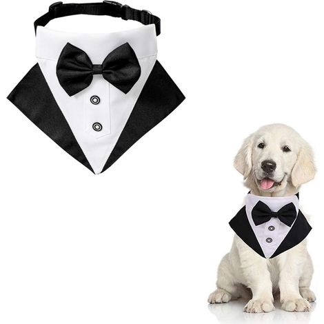 Filiyano-Bandana smoking pour chien avec collier, 1 bandana ajustable de cérémonie pour chien, costume de mariage pour animaux de compagnie, nœud (1/5)