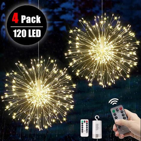 4 Stück Feuerwerk Lichterketten Starburst Lights 120 LED Kupferdraht Feuerwerk mit Fernbedienung 8 Lumineszenzmodi Wasserdichter Hausgarten 4 Stück,SOEKAVIA (1/5)