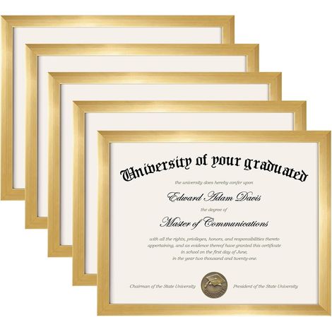 Cadre photo pour certificat avec verre HD, 8,5 x 11 pouces, cadre photo pour diplôme, pour mur et bureau, doré, lot de 5 (1/5)