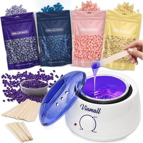 Chauffe Cire Machine avec Kit d'Epilation à Cire Chaude, 400g Perles, 30 Bâtonnets Pour Tout le Corps, Jambes, Visage, Aisselles (1/5)