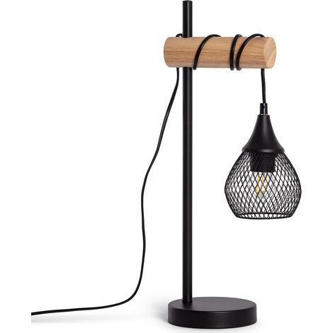 Lámpara de Mesa de Metal y Madera Monah Negro (1/5)