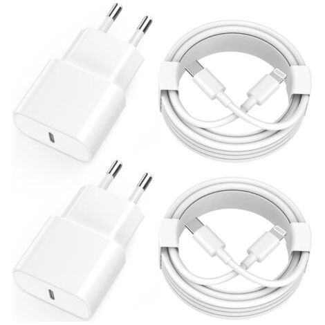 Chargeur Rapide iPhone 11 12 13 14, 2 Pack Chargeur de 20W Adaptateur avec 2M USB-C de données Lightning Cordon de Charge Compatible avec iPhone 14 13 12 11 Pro Max XS XR X (1/4)