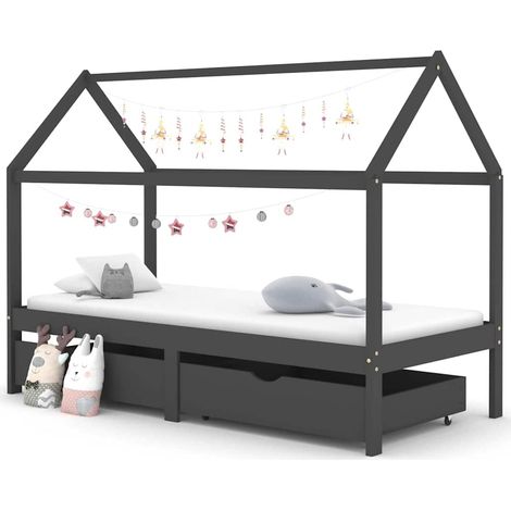 vidaXL Estructura de cama infantil y cajones madera pino gris 90x200cm (1/5)