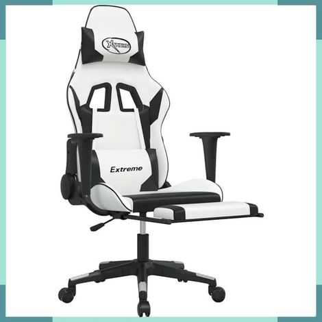 345467 Chaise de jeu de massage avec repose-pied Blanc noir Similicuir (1/5)