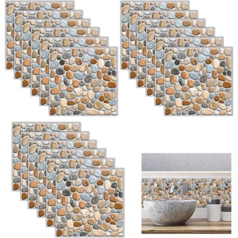 18 Pièces Stickers Carrelage Auto-Adhésif ImperméAble,Petits Autocollants Pour Carreaux de Pierre,Décoration Murale Adhésive En PVC ImperméAble Carreaux de Mosaïque(20 X 20 Cm) (1/5)