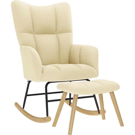 Schaukelstuhl mit Fußhocker Creme Stoff