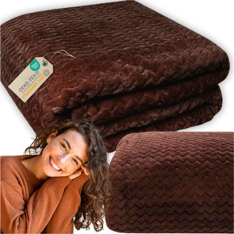 Couverture à carreaux, couvre-lit, 200 x 220 cm, chaude et douce, motif marron, pour le lit, cadeau, MORE&DECO