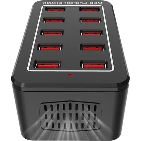 Stazione di ricarica USB - Caricabatterie multifunzionale - Può caricare più dispositivi contemporaneamente - Gestione intelligente dell'alimentazione - 10 porte - Nero (1/5)
