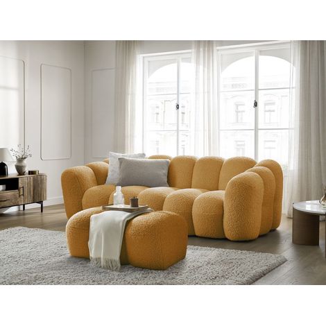 BOBOCHIC - Canapé droit fixe 3 places HIPPOLYTE avec pouf Jaune (1/5)