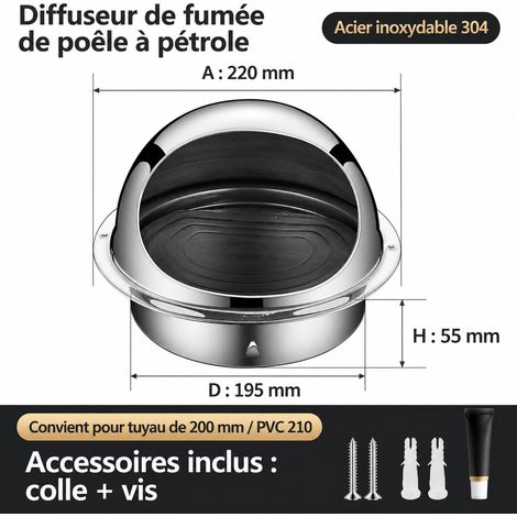 Chapeau de ventilation mural clapet anti-retour inox 304 épaissi Ø200 mm 304 φ200mm réf 6374 1 kg – Livraison gratuite