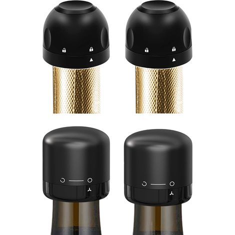 Bouchons de champagne et bouchons de vin, 4 bouchons de vin réutilisables en plastique et en silicone, scellé de vin Twist Top, Bouchon de vin compact à l'épreuve des fuites et maintient le vin frais (1/5)
