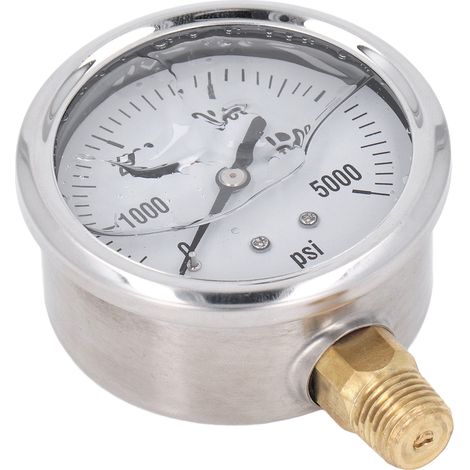 Manomètre hydraulique haute pression à glycérine liquide, 5000 PSI, cadran 2,5 pouces, filetage NPT 1/4 pouce, acier inoxydable, pour tests d'air, d'eau et d'huile. (1/5)