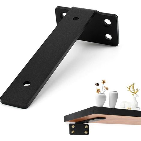 Supports d'étagère muraux robustes en noir (lot de 2) - Fixation murale invisible, capacité de 68 kg, résistants à la rouille, pour étagère d'angle de cuisine (vis incluses, 150 mm) (1/5)