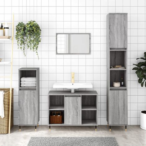 Armoire salle de bain Armoire de rangement Placard de Rangement Toilettes sonoma gris 80x33x60 cm bois d'ingénierie RTJEX384071 (1/5)