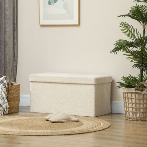 Pouf de rangement pliable 76x38x38 cm en polyester blanc, gain de place pour salon, FLORAGRACE (1/5)