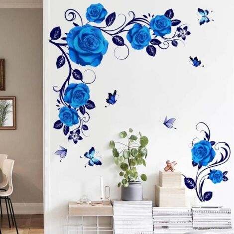 Stickers Muraux Fleurs Rose Bleu Autocollant Mural Papillon 3D Pivoines Fleurs Deco Stickers Salle de Bain Salon Chambre Enfants (1/3)