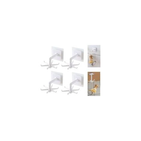 Drehbare Haken, bohrfreie Küchenutensilienhaken, Küchenutensilienhalter mit 6 Haken, Küchenzubehör, 4er-Set (weiß) - Crezuo