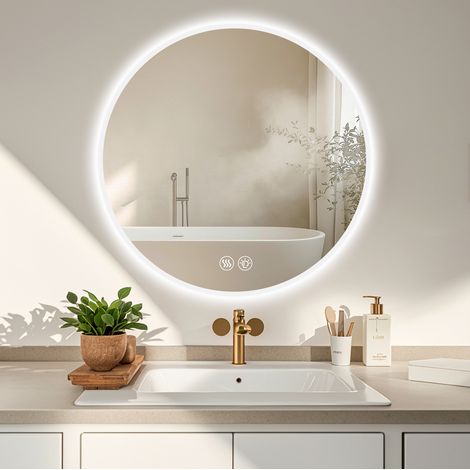 Espejo de baño LED redondo 70 cm, antivaho, 3 temperaturas, intensidad regulable OKMYHOME (1/5)