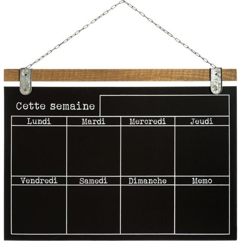 Semainier ardoise en pin et fer coloris noir - Longueur 68 x Profondeur 2 x Hauteur 49,50 cm -PEGANE- (1/3)