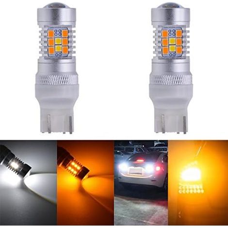 7443 7440 7441 992 Ampoules LED Switchback Blanc/Jaune Haute Puissance 3030 Jeu de puces extrêmement Lumineux avec projecteur pour Clignotants et Feux diurnes/DRL (Pack de 2)