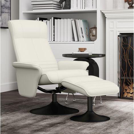 Poltrona relax girevole in poliestere crema bianco con poggiapiedi, 69 x 71 x 104 cm, reclinabile 135° (1/5)