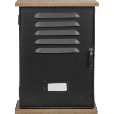 Armoire à clés vintage en métal et bois MDF – 6 crochets – Dimensions 27.5x20x6 cm – Noir pour intérieur